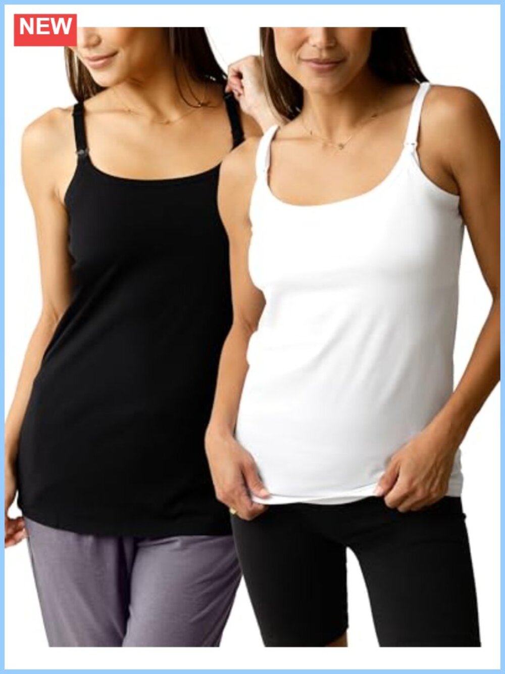 Cotton Maternity & Nursing Cami 2pk, EasyClip, Adjustable Straps